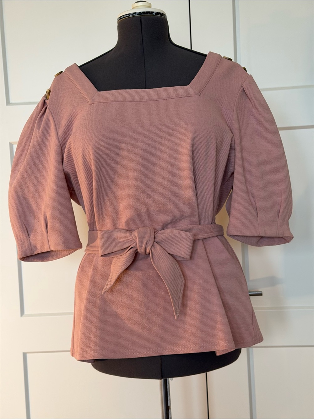 Current Air Square-Neck Tie-Waist Blouse in Dusty Rose